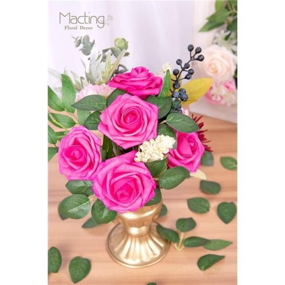 30pcs Real Touch Artificial Roses  (Fuschia) - Picture 5 of 6